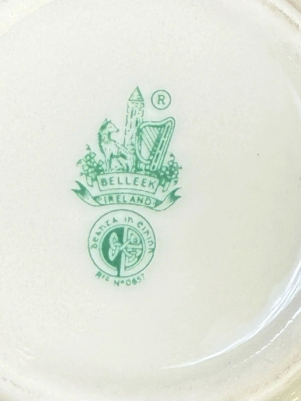 MCM Belleek White Lotus China Creamer 8 Sugar Set Glossy Model 0857 Green Mark